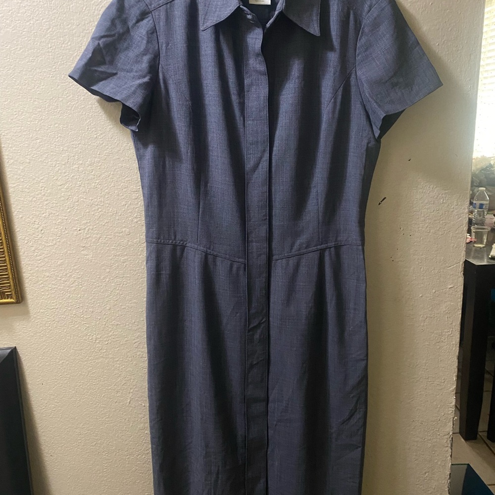 Oscar de la Renta Gray Sheath Dress with Notched Collar